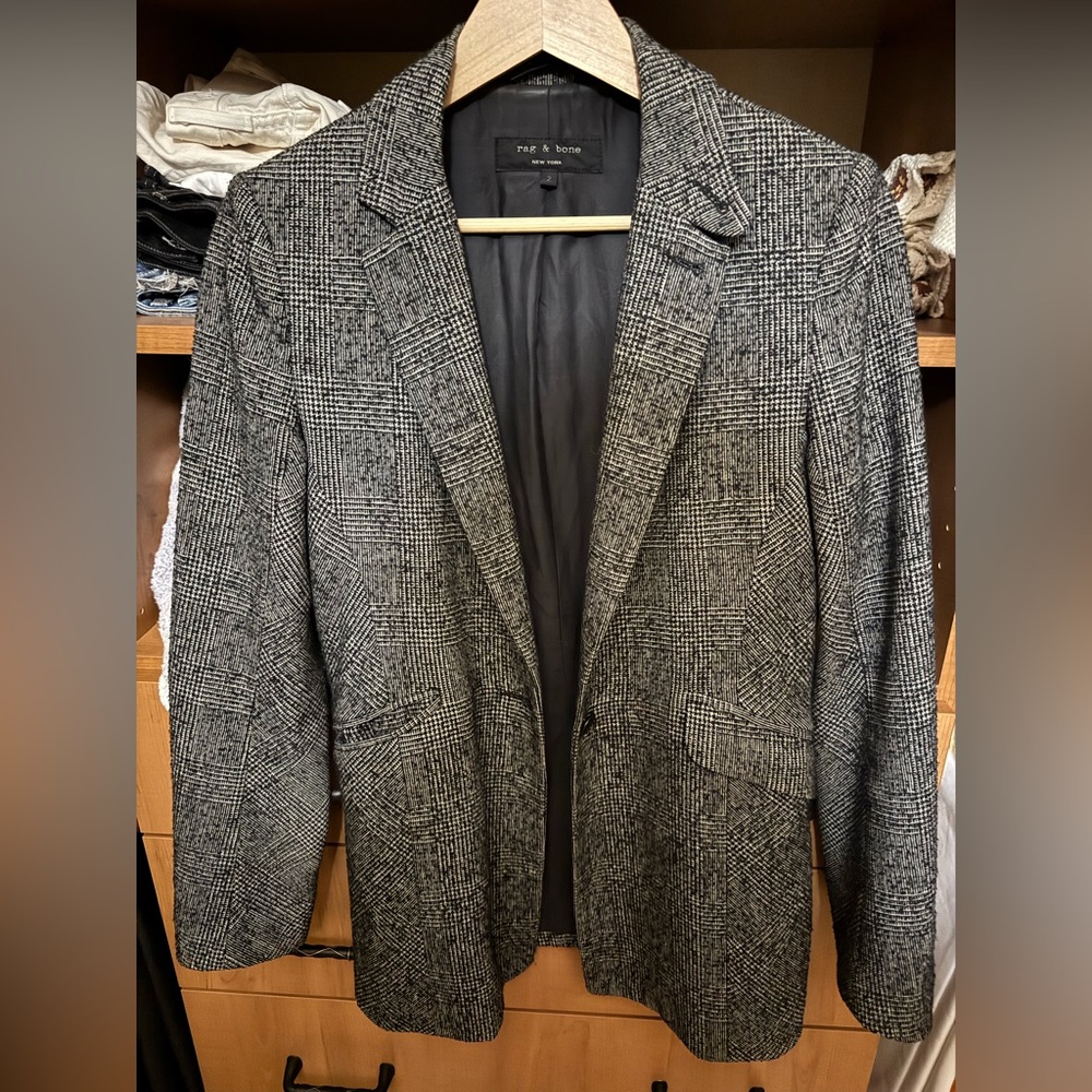 Rag & Bone Women's Checkered Blazer in Black and Gray